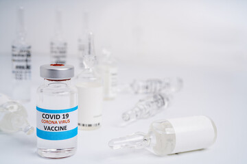 Vaccine CORONA vaccine COVID-19 with syringe on white background.