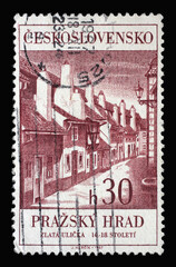 Stamp printed in Czechoslovakia shows Golden street at Prague Castle, circa 1967