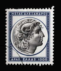Stamp printed in Greece from the Ancient Greek Art issue shows Alexander the Great, circa 1954.
