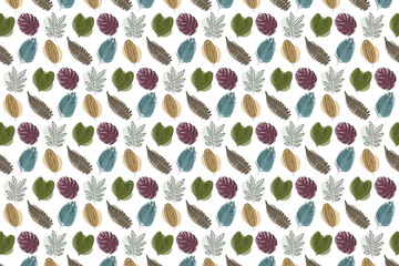 Art design pattern with leaves and organic shapes for poster, print, wallpaper with natural soft earth tones. Vector illustration.