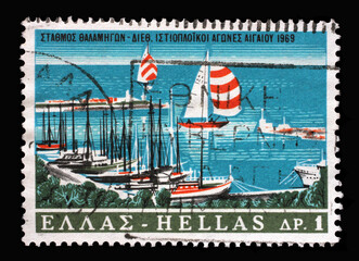 Stamp printed in Greece shows Yacht harbour, Vouliagmeni, circa 1969