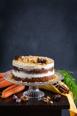 Homemade easter carrot cake with walnuts, nuts, spices