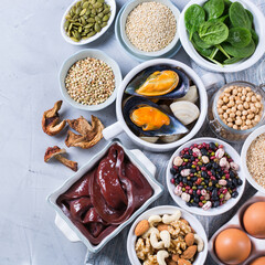 Foods high in iron, healthy dieting eating concept