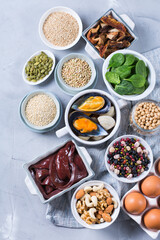 Foods high in iron, healthy dieting eating concept