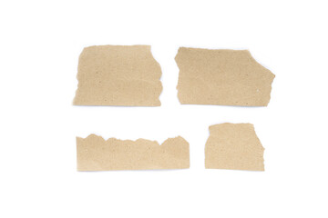 Recycled paper craft stick on a white background. Brown paper torn or ripped pieces of paper isolated on white background.
