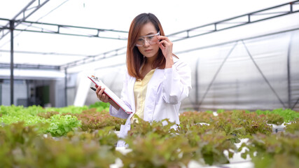 Woman science researching in hydro farm