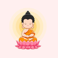 Cute Buddha meditating on lotus.Happy Vesak day or Buddha purnima-Vector Illustration