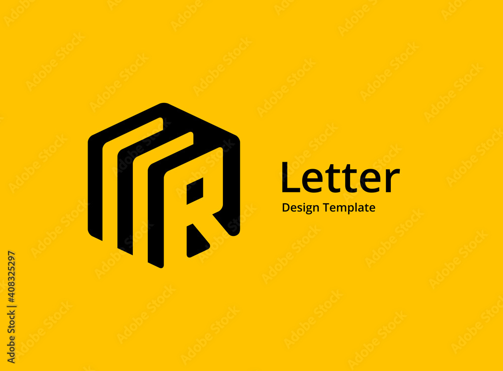 Poster letter r with cube logo icon design template elements