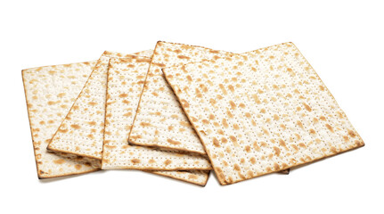 Jewish flatbread matza for Passover on white background