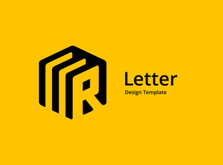 Letter R with cube logo icon design template elements