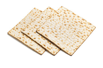 Jewish flatbread matza for Passover on white background