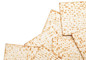 Jewish flatbread matza for Passover on white background