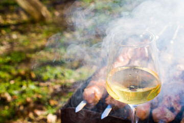 Georgian white wine and wineglass 