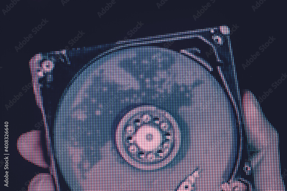 Poster close up hand holding open detail frozen hard disk. concept protection information or save user data