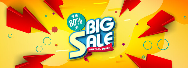Sale banner template design, Big sale special up to 80% off. Super Sale, end of season special offer banner. vector illustration.
