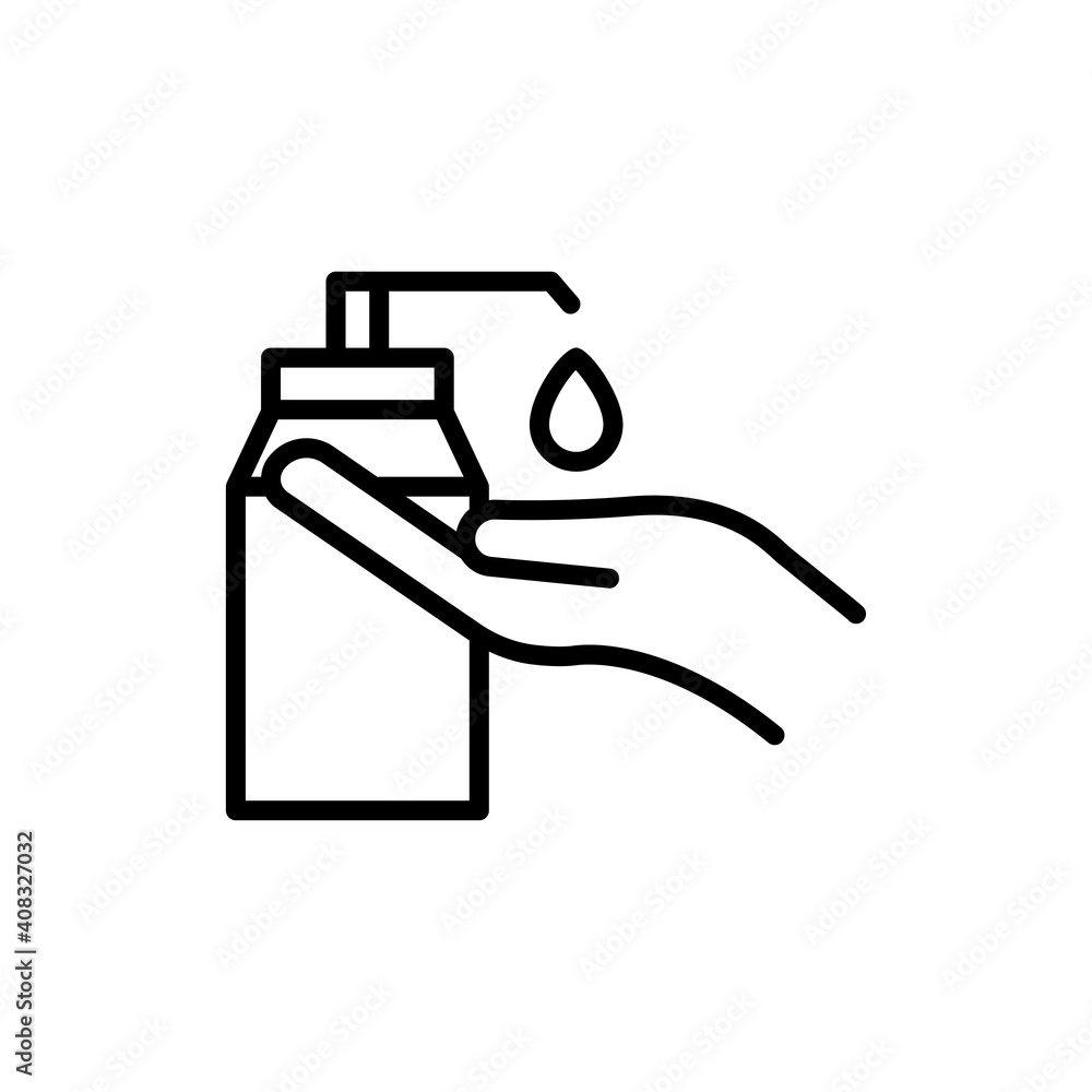 Poster hand line icon with hand sanitizer. washing hands symbol. simple design editable. design template ve