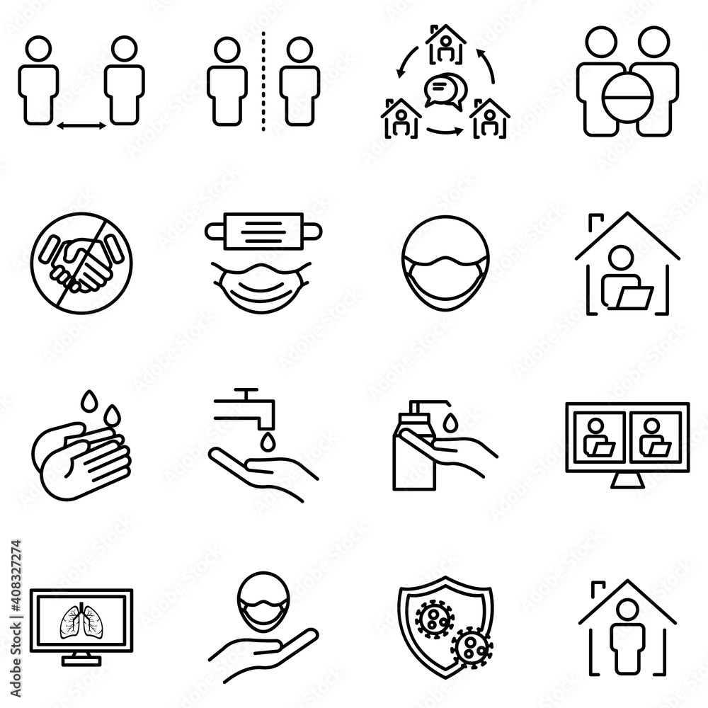 Poster social distancing line icon. simple design editable. design template vector