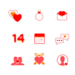 Collection of love and valentine icon vector set with red, pink and yellow color.