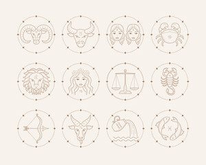 Zodiac signs and symbols. Astrology vector illustrations