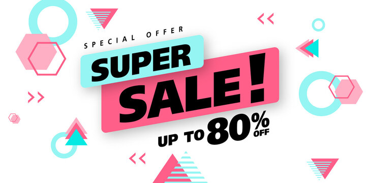 Sale banner template design with geometric background , Big sale special up to 80% off. Super Sale, end of season special offer banner. vector illustration.