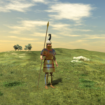 Mycenaean warrior with armor and spear