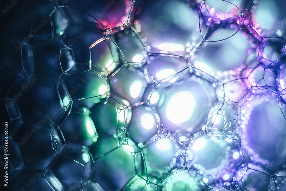 Fototapete close up beautiful abstract soap bubbles. background pattern for design. macro photography view.