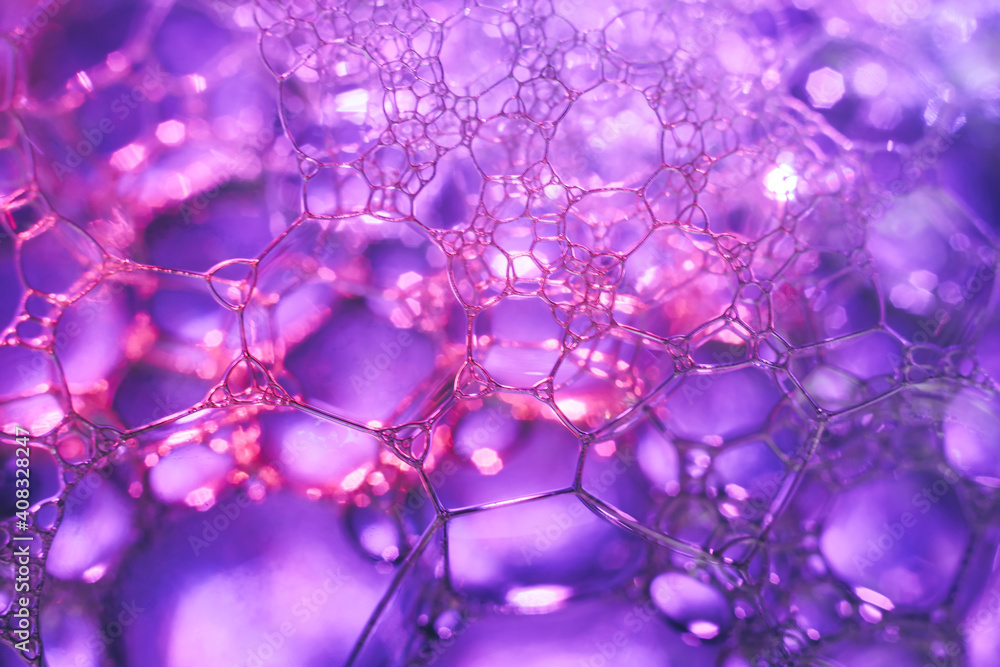 Fototapete close up beautiful abstract soap bubbles. background pattern for design. macro photography view.
