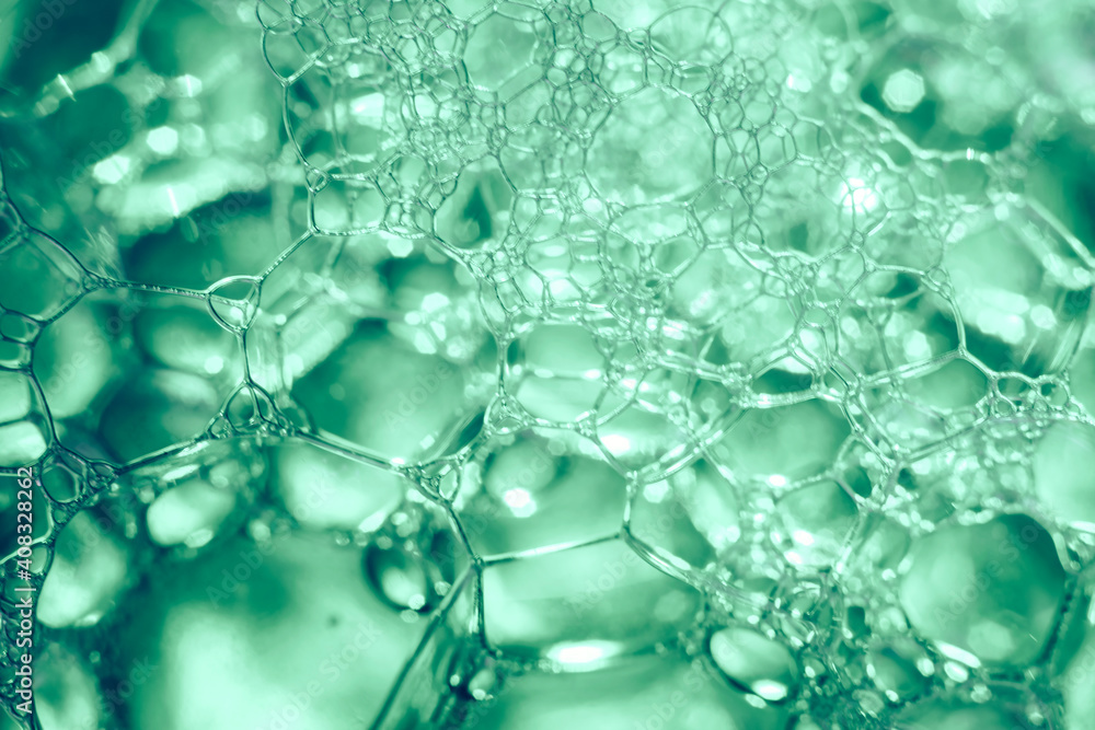Fototapete close up beautiful abstract soap bubbles. background pattern for design. macro photography view.