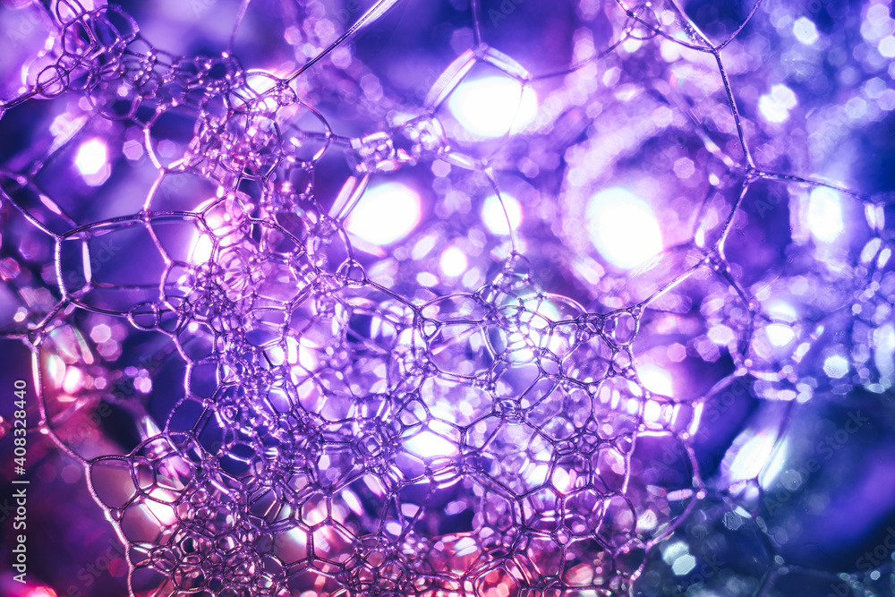 Fototapete close up beautiful abstract soap bubbles. background pattern for design. macro photography view.