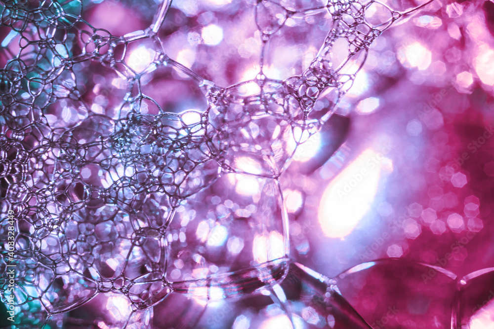 Fototapete close up beautiful abstract soap bubbles. background pattern for design. macro photography view.