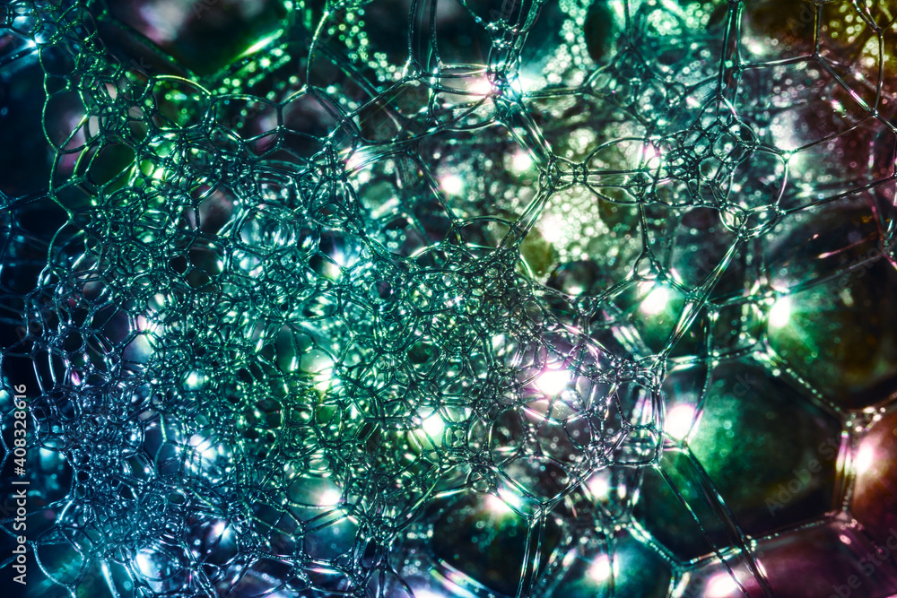 Fototapete close up beautiful abstract soap bubbles. background pattern for design. macro photography view.