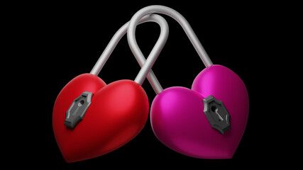 padlock locked hearts abstract background 3D render