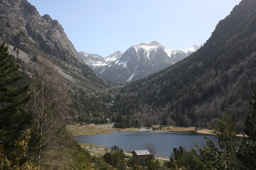 Pyrenees national park lake and mountains
