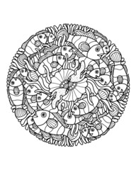 sea life coloring page illustration and print design