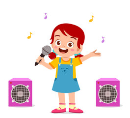 little girl sing a beautiful song on stage