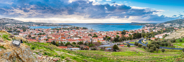 Fototapeta premium Foca Town view from hill in Turkey