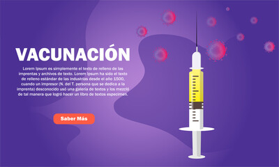 Diseño de  Concepto  de vacunación. Vacunación banner - Jeringa de vacunación para   COVID-19, flu o influenza