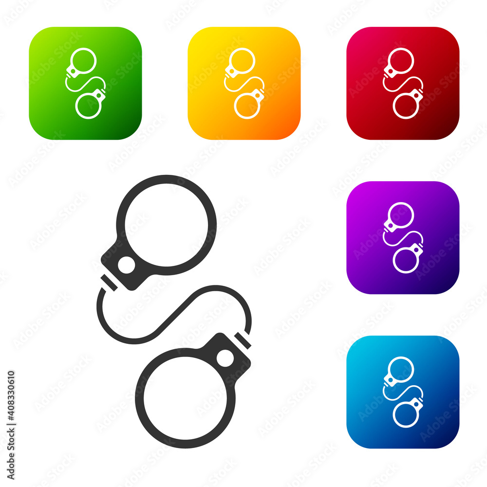 Poster black handcuffs icon isolated on white background. set icons in color square buttons. vector.