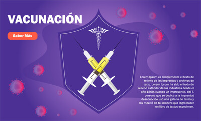 Diseño de  Concepto  de vacunación. Vacunación Escudo - Jeringa de vacunación para   COVID-19, flu o influenza