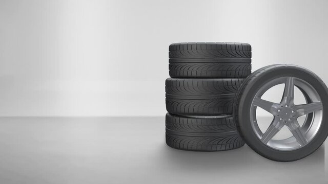 stacking tires and one side press wheel on white background