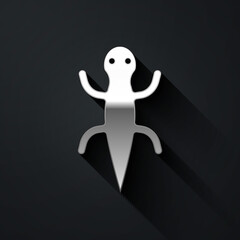 Silver Lizard icon isolated on black background. Long shadow style. Vector.