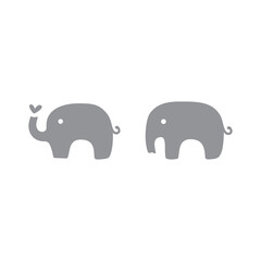 Fototapeta premium Cute elephant with heart silhouette. Baby and kids elephants decoration or logo icon.