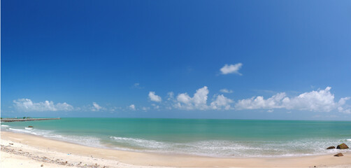 Panorama Beautiful tropical sea and sand beach with blue sky for background