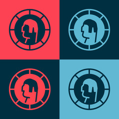 Pop art Ancient Greek coin icon isolated on color background. Vector.