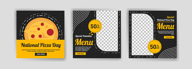 National Pizza Day. Social media post template for digital marketing and promotion of food and drink sales on Valentine's Day. culinary advertisement. Offer social media banners.