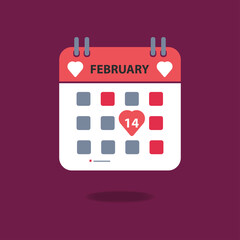 Valentine day calender on 14 february. Valentine day icon concept vector illustration