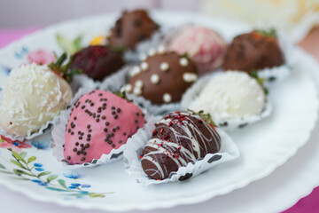 Dessert strawberries in chocolate made at home with your own hands.