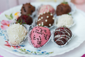 Dessert strawberries in chocolate made at home with your own hands.