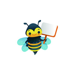 Cute honey bee holding blank placard - happy cartoon insect