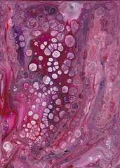 Pink abstract background with texture, bubbles, acrylic painting, poured paint